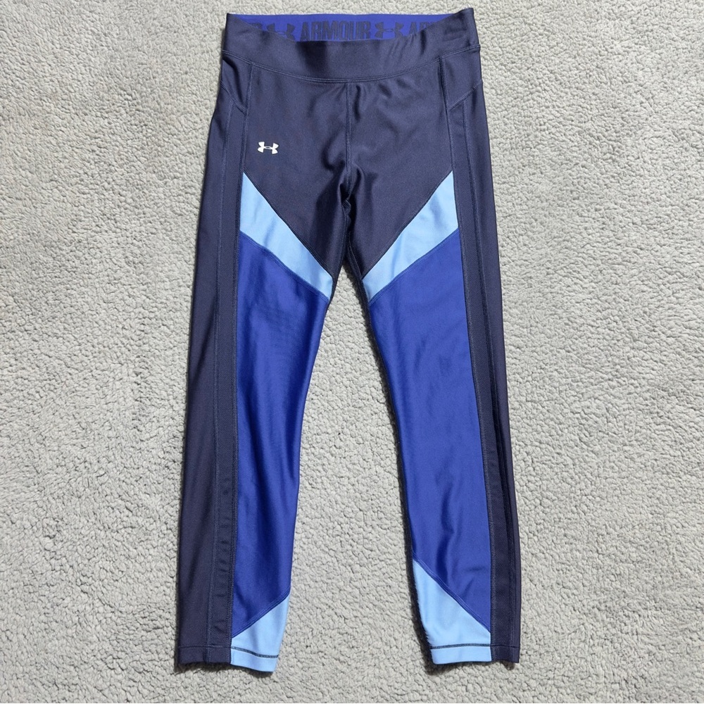 👉 Under Armour HeatGear Blue Compression Colorblock Leggings Medium